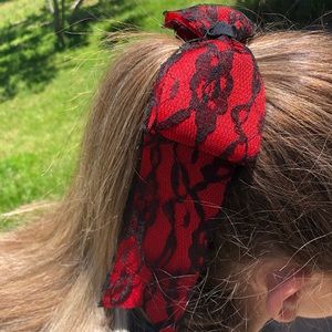Red and black lace hair bow